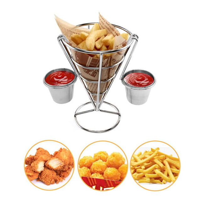 Hot Sale Aluminum Stainless Steel French Fry Stand Cone Basket Fries Holder