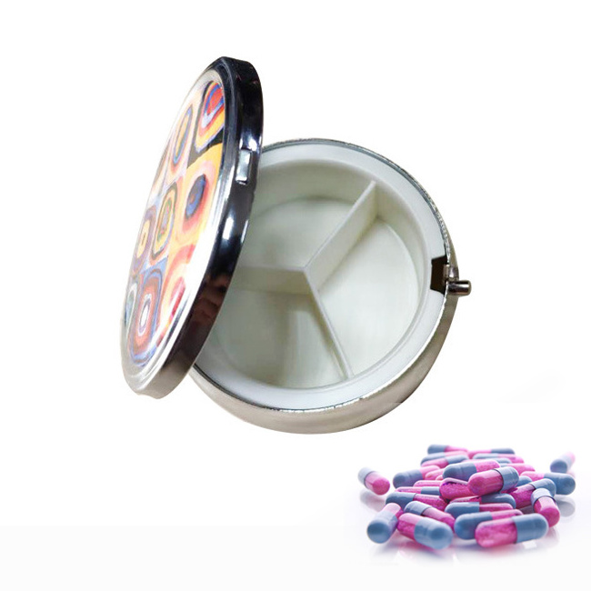 Wholesale Portable Round Metal Pill Box Case Mini Medicine Purse Custom Pill Box