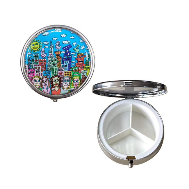 Wholesale Portable Round Metal Pill Box Case Mini Medicine Purse Custom Pill Box