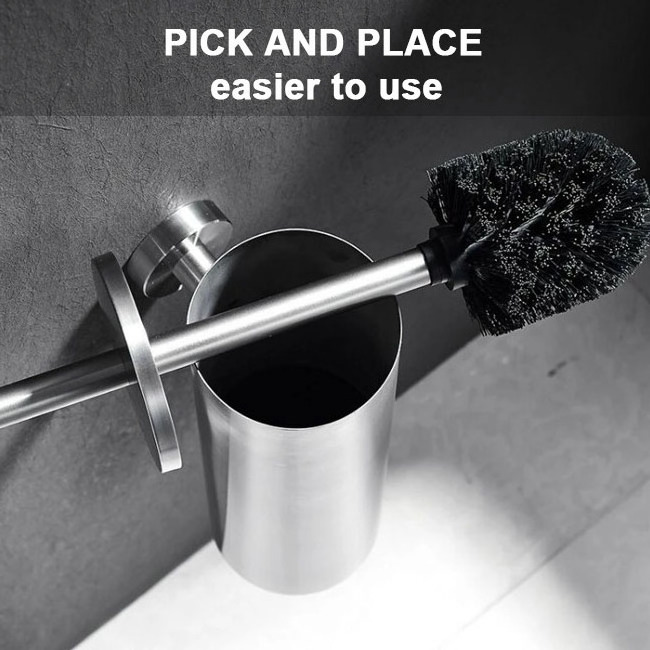 Custom Black Matte 304 Stainless Steel Toilet Brush Set Toilet Bowl Cleaner Brush And Holder