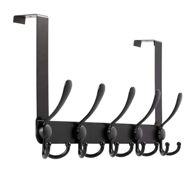 Bathroom Organizer Towel Rack 15 Hooks Black Stainless Steel Heavy Duty Over The Door Hook Hanger