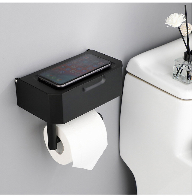 Bathroom Black Toilet Paper Holder with Shelf Flushable Wet Paper Dispenser Tissue Box Stainless Steel Toilet Paper Holder