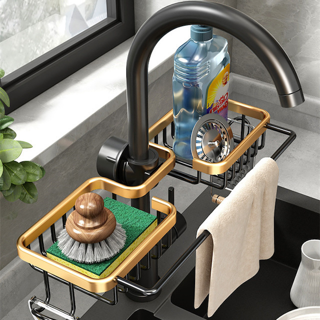 OEM Kitchen Dual Sink Sponge Holder with Dishcloth Rack Over Faucet Hanging Faucet Drain Rack 1.8-2.8cm Faucet Sponge Holder