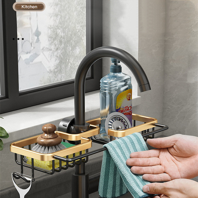 OEM Kitchen Dual Sink Sponge Holder with Dishcloth Rack Over Faucet Hanging Faucet Drain Rack 1.8-2.8cm Faucet Sponge Holder