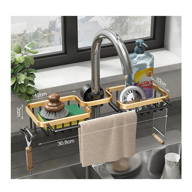 OEM Kitchen Dual Sink Sponge Holder with Dishcloth Rack Over Faucet Hanging Faucet Drain Rack 1.8-2.8cm Faucet Sponge Holder