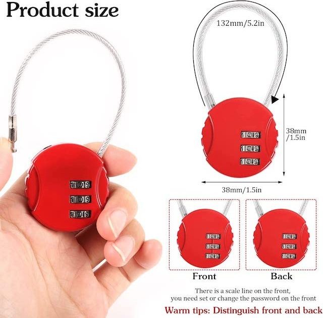 3 Digit Combination Padlock Code Lock with Wire Rope Outdoor Waterproof Padlock for Backpack Suitcase Combination Lock