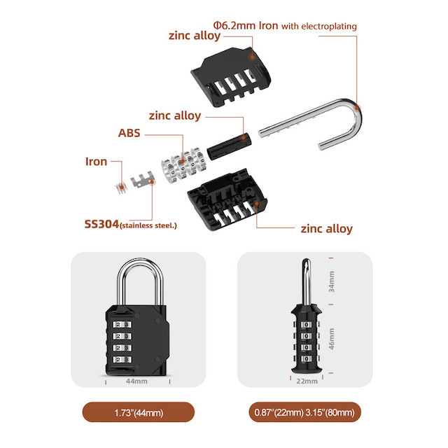 4 Digit Padlock Waterproof Locker Locks Small Combo Locks Outdoor for School Gym Locker Combination Lock - Multicolored