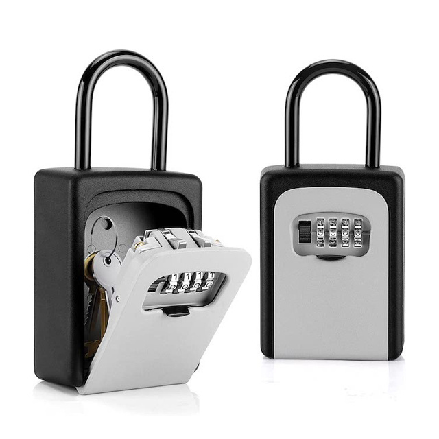 4 Digit Combination Lock Box Waterproof Key Storage Lock Box 5 Keys Capacity Lockbox with Removable Shackle Key Lock Box