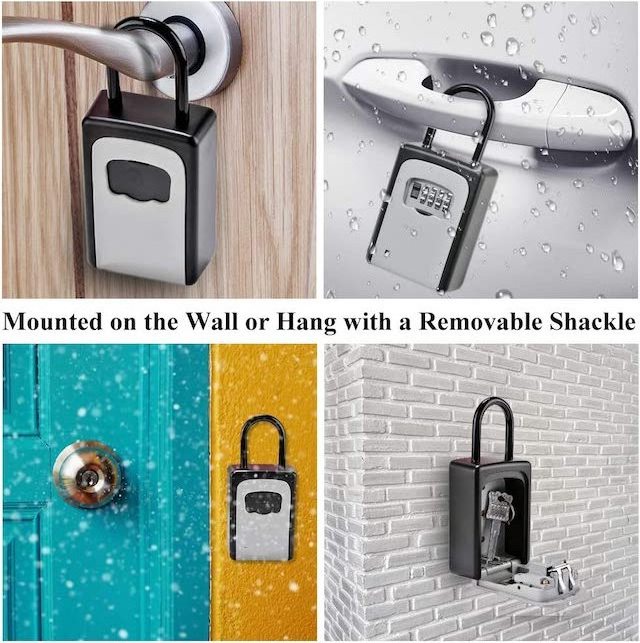 4 Digit Combination Lock Box Waterproof Key Storage Lock Box 5 Keys Capacity Lockbox with Removable Shackle Key Lock Box