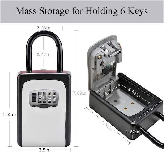 4 Digit Combination Lock Box Waterproof Key Storage Lock Box 5 Keys Capacity Lockbox with Removable Shackle Key Lock Box