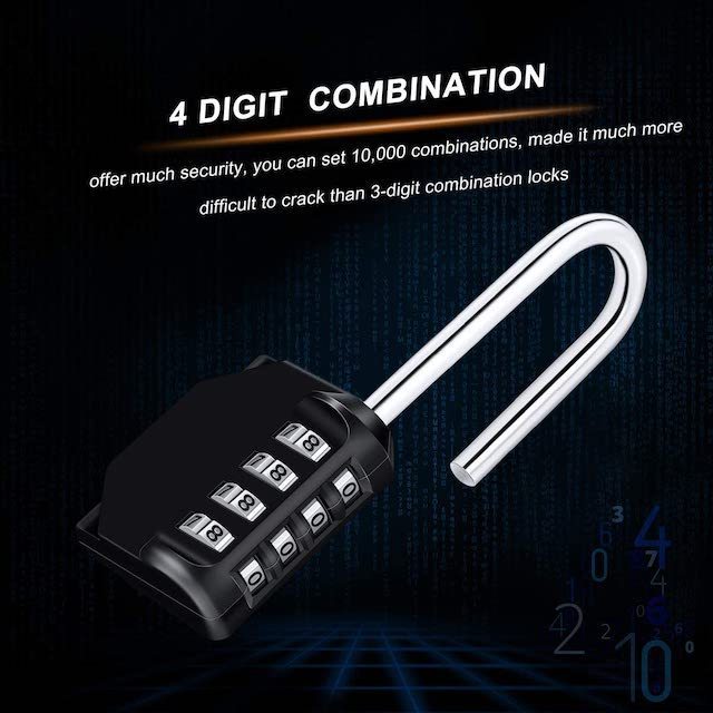 Portable Number Lock with 6.7 cm Long Shackle Padlock Combined Padlocks 4-Digit Long Combination Lock