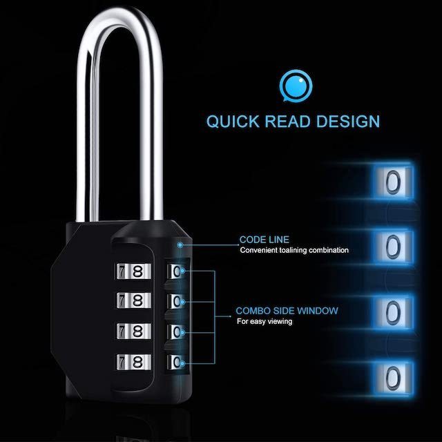 Portable Number Lock with 6.7 cm Long Shackle Padlock Combined Padlocks 4-Digit Long Combination Lock