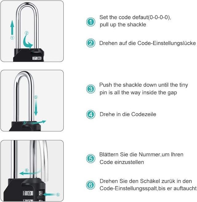 Portable Number Lock with 6.7 cm Long Shackle Padlock Combined Padlocks 4-Digit Long Combination Lock