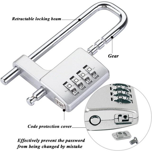 4 Digit Padlock Zinc alloy Cabinet Lock Retractable Long Shackle Lock for Outdoor School Gym Combination Padlock