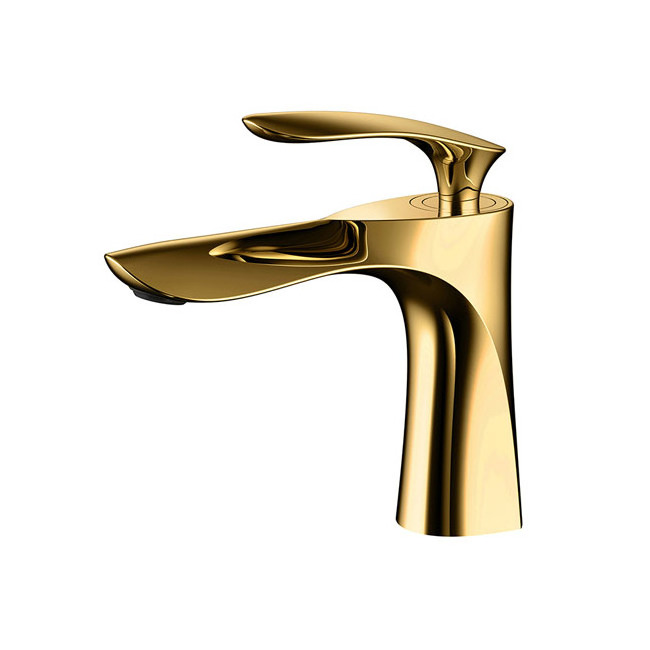 Best Good Sale Modern Polished Bathroom Hole Faucet Single Handle Gold Brass Bathroom Faucet