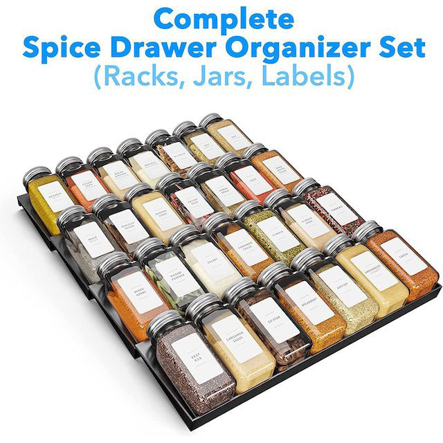 4 Tier Spice Rack for Cabinet Kitchen Seasoning Jars Drawers Insert -Jars not included- Spice Drawer Organizer