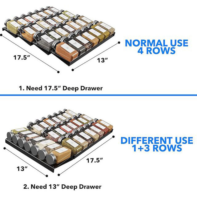 4 Tier Spice Rack for Cabinet Kitchen Seasoning Jars Drawers Insert -Jars not included- Spice Drawer Organizer