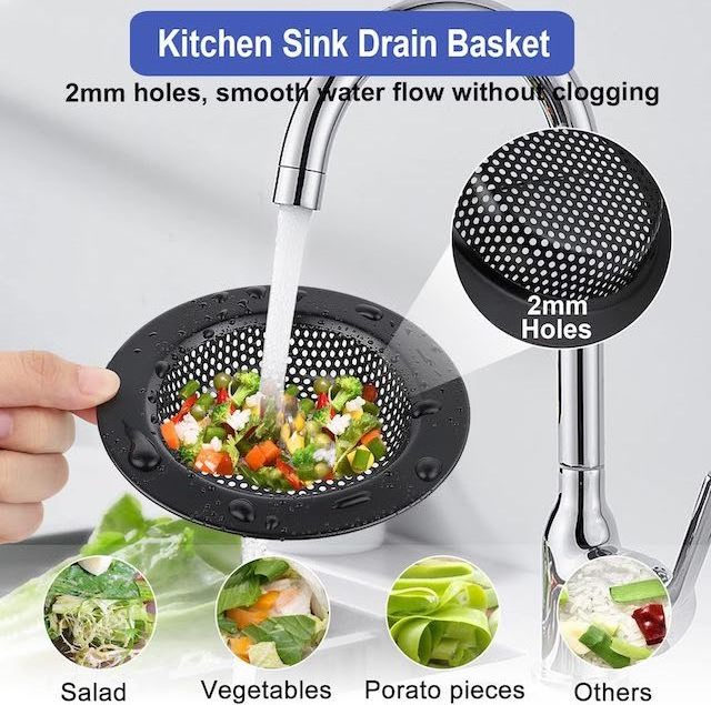 Kitchen 3 in 1 Sink Drain Filter Sieve Anti-Clogging Sink Drain Strainer Stainless Steel Sink Stopper Strainer Black