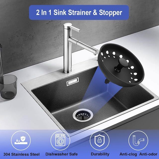 Kitchen 3 in 1 Sink Drain Filter Sieve Anti-Clogging Sink Drain Strainer Stainless Steel Sink Stopper Strainer Black