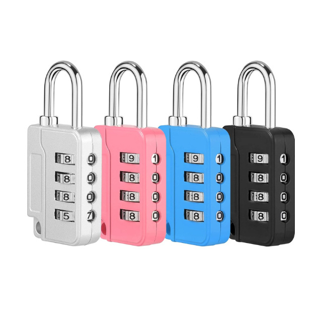 Custom logo Outdoor Luggage Padlocks Zinc Alloy 4 Digit Black Silver Pink Blue Portable Combination Lock