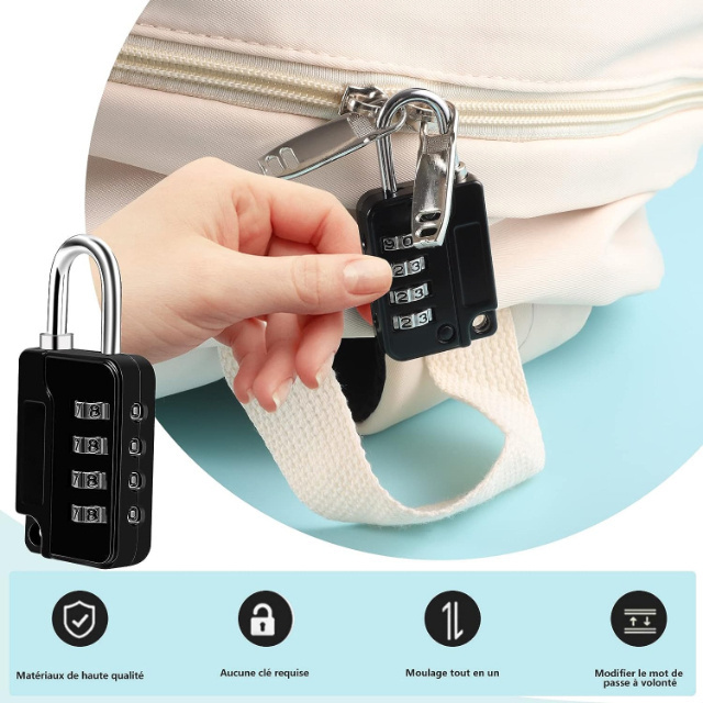 Custom logo Outdoor Luggage Padlocks Zinc Alloy 4 Digit Black Silver Pink Blue Portable Combination Lock