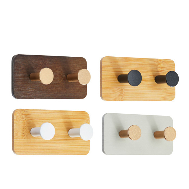 OEM Adhesive Bamboo Wooden Coat Shelf Hooks 2 Pack Walled Mounted Coat Rack Bathrobe Jacket Hooks