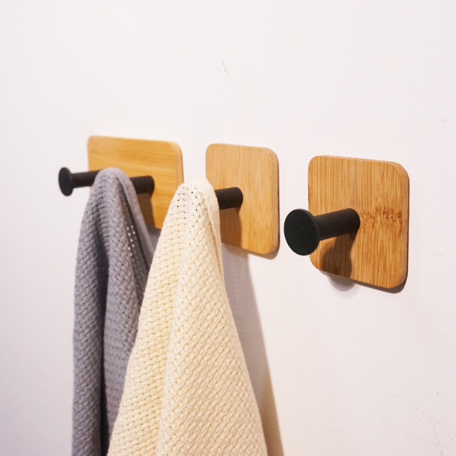 OEM Adhesive Bamboo Wooden Coat Shelf Hooks 2 Pack Walled Mounted Coat Rack Bathrobe Jacket Hooks