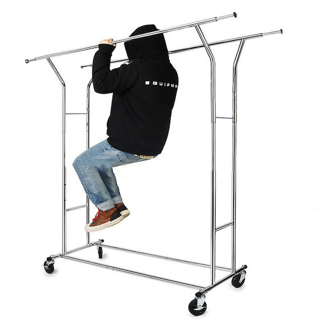 Heavy Duty Foldable Garment Rack Load 265Lbs Rolling Clothing Racks with Wheels and Adjustable Shelves Clothes Rack