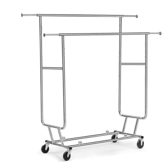 Heavy Duty Foldable Garment Rack Load 265Lbs Rolling Clothing Racks with Wheels and Adjustable Shelves Clothes Rack