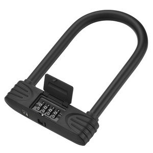 4 Digit Combination Password Bicycle Lock with U-Lock Shackle Waterproof No Key Bike U Lock Black