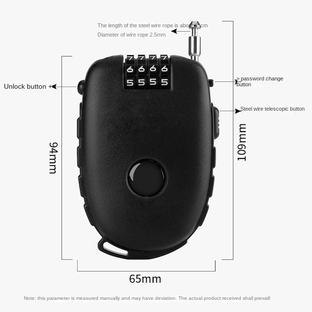 Cable Lock Retractable 4 Digit Combination Lock for Bike Snowboard Bag Motorcycle Helmet Telescopic Wire Lock Black