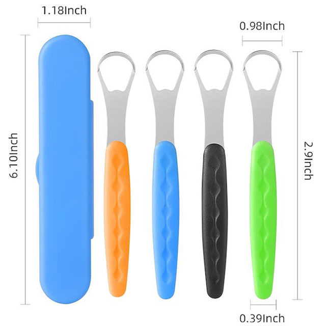 2 Pieces Tongue Scrapers for Adults with Travel Case Stainless Steel Tongue Cleaner