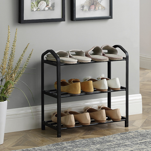 Shoe Shelf Metal Free Standing Shoe Racks for Entryway/Doorway and Closet 4 Tier Stackable Small Shoe Rack White