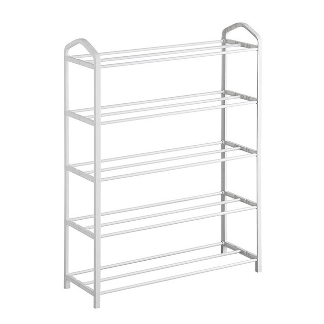 Shoe Shelf Metal Free Standing Shoe Racks for Entryway/Doorway and Closet 4 Tier Stackable Small Shoe Rack White