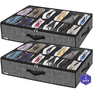 Under Bed Shoe Storage With Lid Under Bed Shoe Storage Organizer 29.3"x23.6"x5.9" Linen-like Black