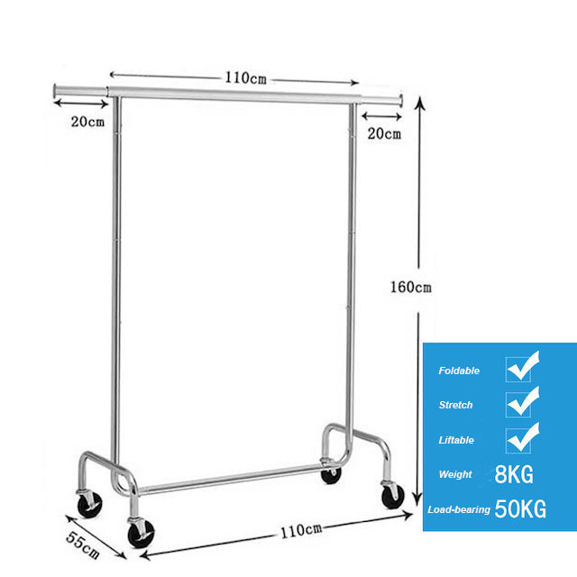 CUSTOM DESIGN Adjustable Collapsible Rolling Clothes Rack with Wheels Silver Clothing Garment Rack