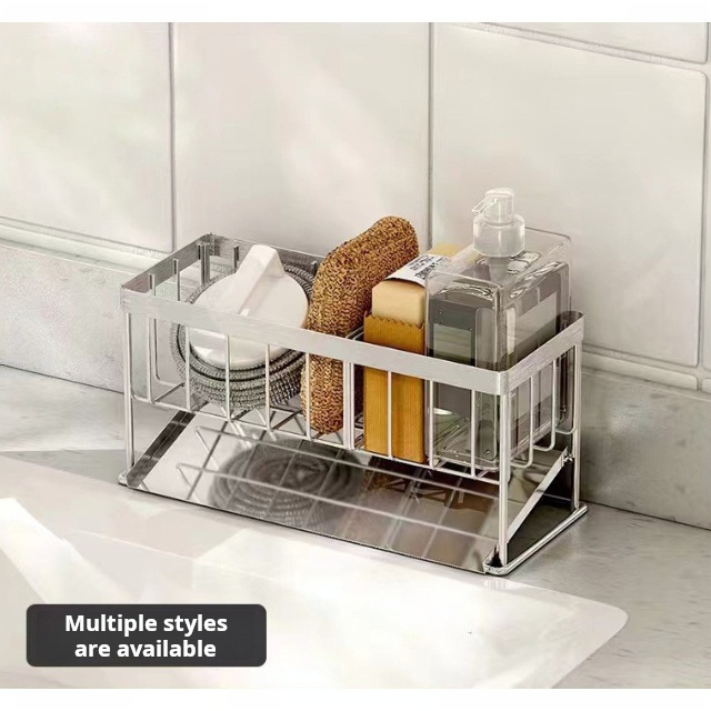 Home Gadgets Hand Drawing Kitchen Sink Caddy 304 Stainless Steel Silver Kitchen Sink Organiser