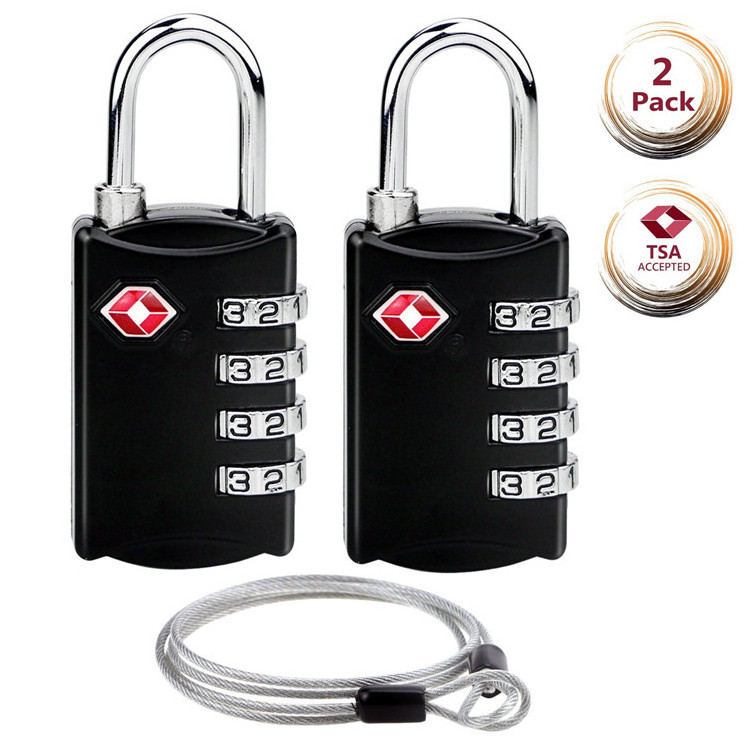 Custom Logo 4 Digital Combination Steel Padlocks Approved Travel Lock for Suitcases Baggage TSA Luggage Locks