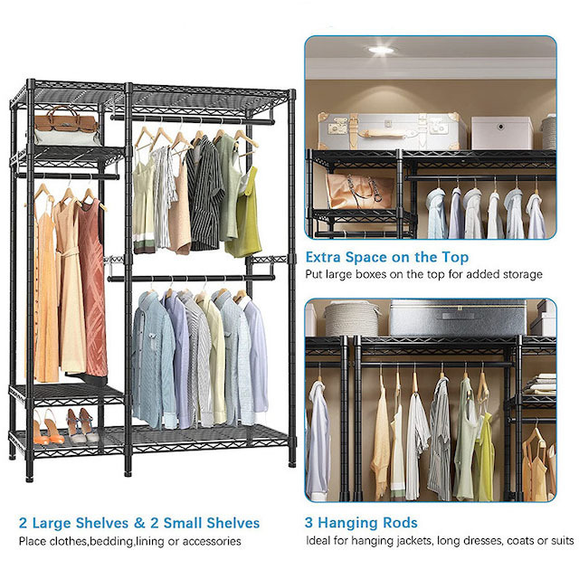 Heavy Duty Clothing Rack with Shelf Clothing Racks for Hanging Clothes Free Standing Closet Organizer Black