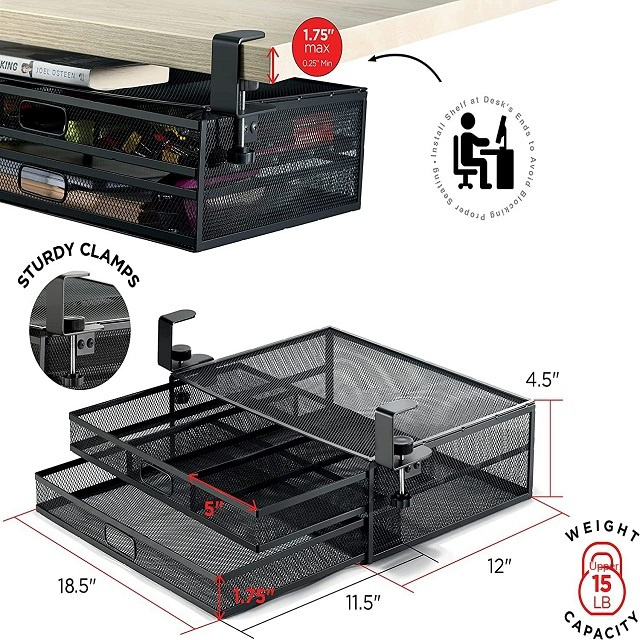 Premium Quality Hanging Drawer Under Desk Storage Organizer Black Metal Under Desk Drawer