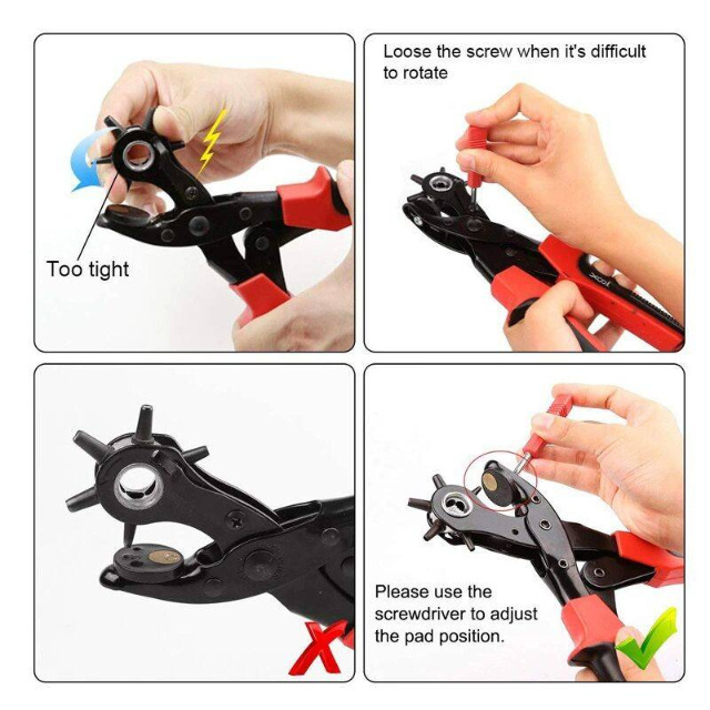 Belt Hole Punching Tool for Leather, Watches, Vinyl, Plastic, Handbags Revolving Leather Hole Punch Plier