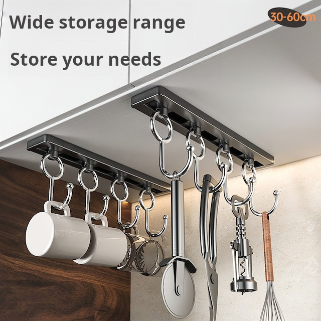 Utensil Rack with 8 Removable Hooks for Towel Spoon BBQ Wall Mounted Hanging Rack Rail Organize Kitchen Sliding Hooks