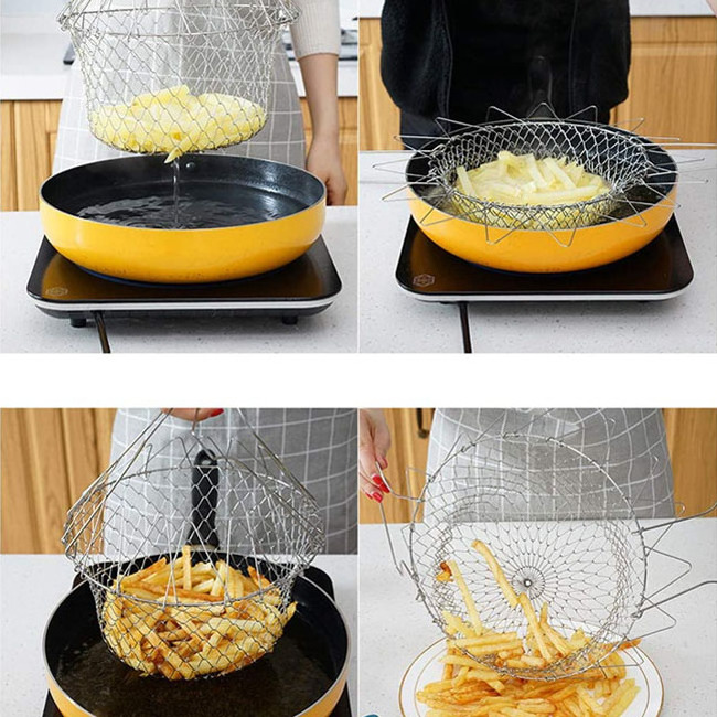 Kitchen Cooking Tool Foldable Stainless Steel Fried Food Frying Basket