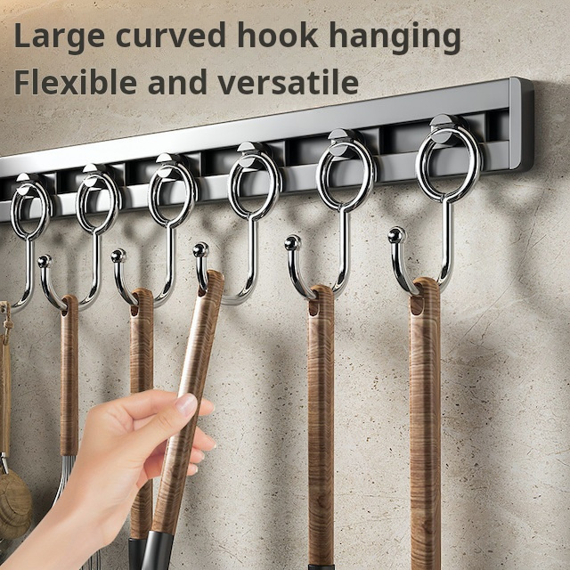 Utensil Rack with 8 Removable Hooks for Towel Spoon BBQ Wall Mounted Hanging Rack Rail Organize Kitchen Sliding Hooks