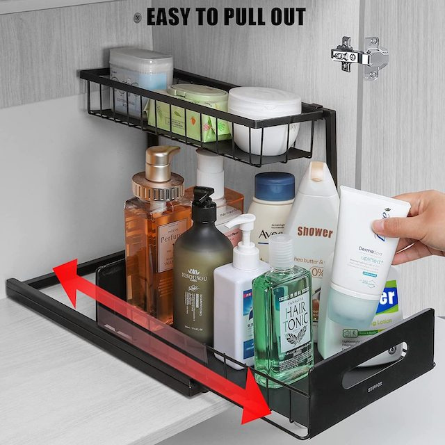 Under Sink Organizer Kitchen Spice Rack Cabinet Pull Out Storage Shelf Bathroom Under Sink Storage Rack Black