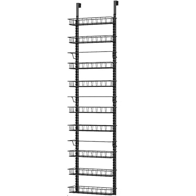 Spice Rack with 9 Adjustable Baskets Dual-use Hanging or Wall Mount 9 Tiers Over the Door Pantry Organizer Rack Black