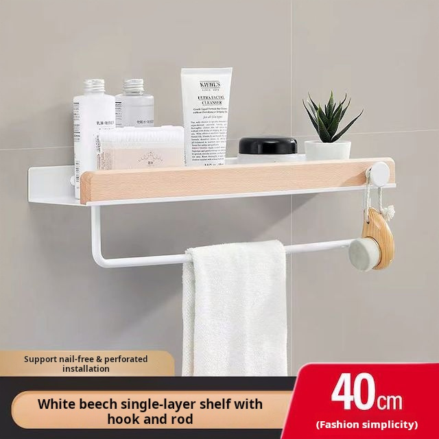 Bathroom Shelf with Towel Bar/Hooks Wall Mounted Organizer Farmhouse Beech Wood Floating Corner Shelf 12-24 Inch