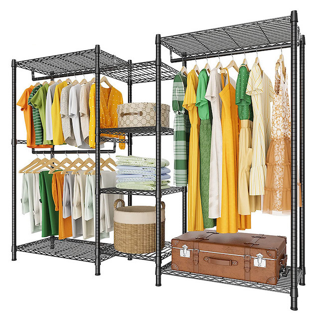 Heavy Duty Clothing Rack with Shelf Clothing Racks for Hanging Clothes Free Standing Closet Organizer Black