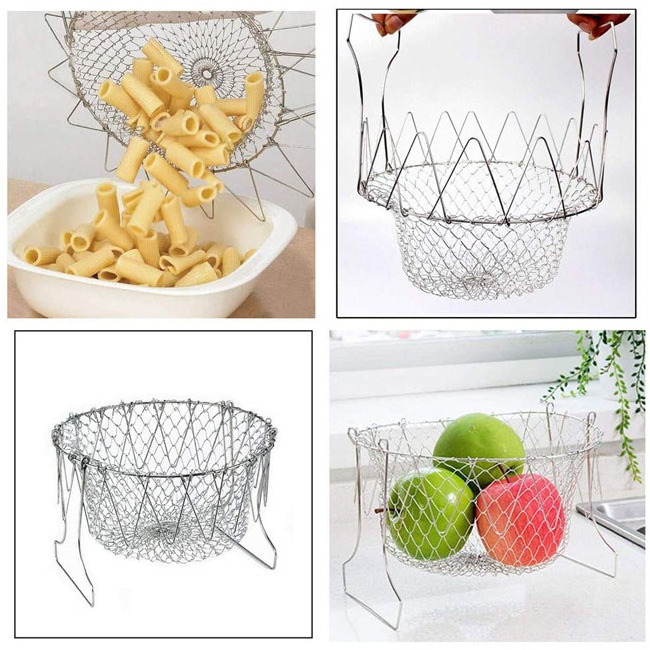 Kitchen Cooking Tool Foldable Stainless Steel Fried Food Frying Basket