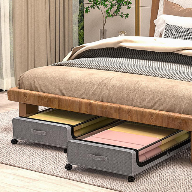 BedRoom Rolling Under Bed Storage Container Carbon Steel Oxford Fabric 48L Gray Under Bed Storage Drawer